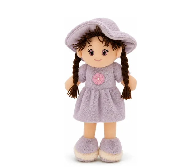 45_cm_(Purple)_Soft_Plush_Doll_with_2_Shade_Purple_Dress_&_Hat_|_Cute_Doll_Kids_and_Girls