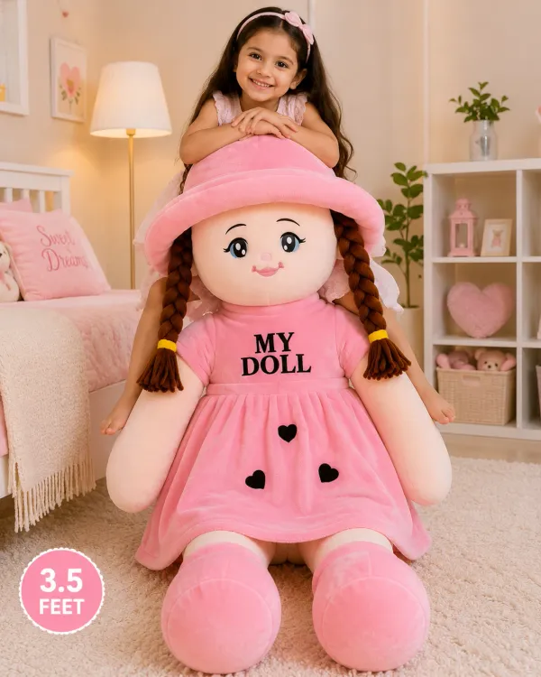 3.5_Feet_Plush_My_Doll_&_40_CM_Rabbit_Soft_Toy_Combo_for_Baby_Girls_-_120_cm_(Pink