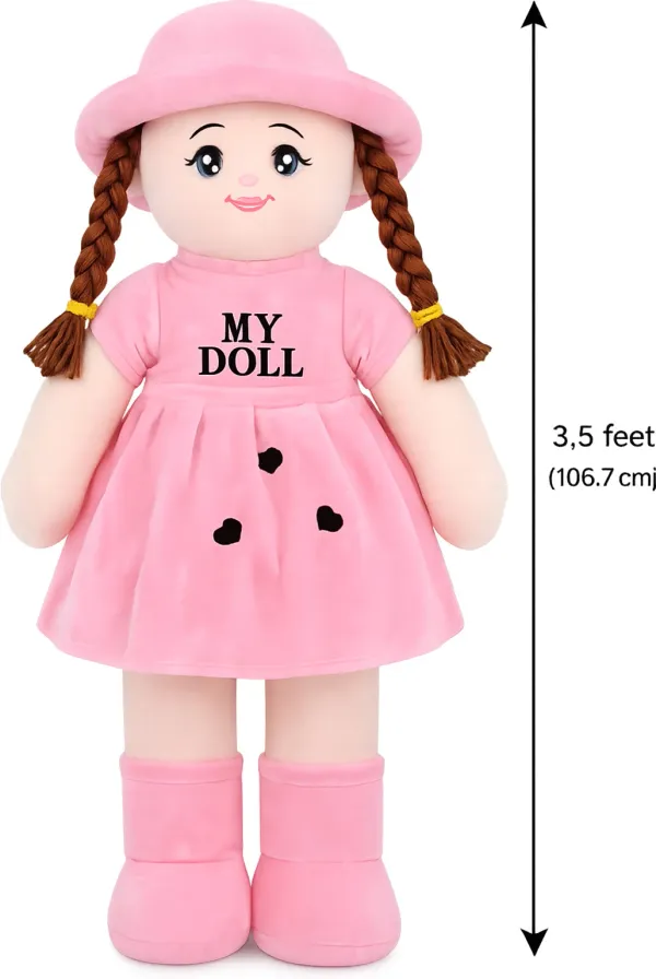 Set_2_piece_Giant_Plush_Rag_Doll,_Pink,_Soft_Stuffed_Toy_with_Braids_and_Hat,_Large_Size,_Gift_for_Girls(3.5ft)(Pink)