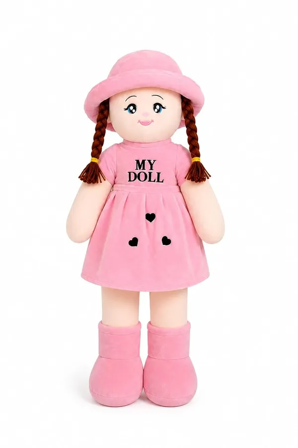 Soft_Toy_Doll_Plushy_with_Pink_Dress_and_Hat,_Soft_Stuffed_Doll_with_Braided_Hair,_Cute_Rag_Doll_for_Kids_and_Toddlers,_Plushy_(85cm