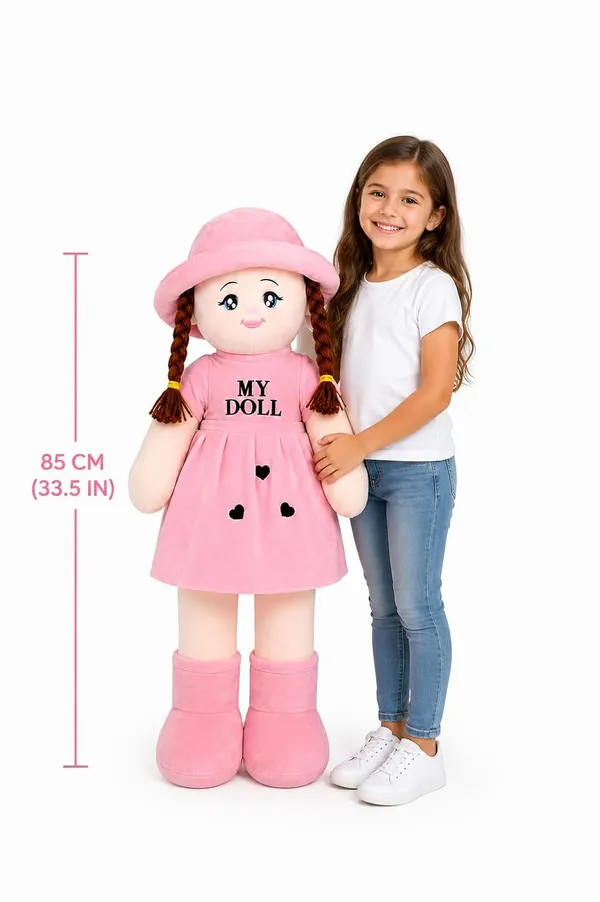 Soft_Toy_Doll_Plushy_with_Pink_Dress_and_Hat,_Soft_Stuffed_Doll_with_Braided_Hair,_Cute_Rag_Doll_for_Kids_and_Toddlers,_Plushy_(85cm