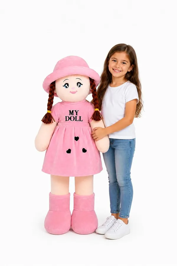 Soft_Toy_Doll_Plushy_with_Pink_Dress_and_Hat,_Soft_Stuffed_Doll_with_Braided_Hair,_Cute_Rag_Doll_for_Kids_and_Toddlers,_Plushy_(85cm