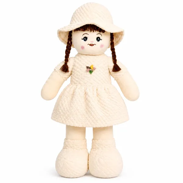 Barkha_Giant_Plush_Rag_Doll,_Soft_Stuffed_Toy_with_Braids_and_Hat,_Large_Size,_Gift_for_Girls_(3.5ft)_(Cream_Colour)