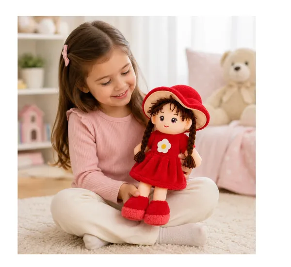 BlingNBeats_45_cm_(Red)_Soft_Plush_Doll_with_2_Shade_RED_Dress_&_Hat_|_Cute_Doll_Kids_and_Girls__
