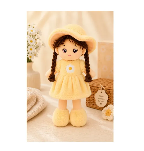 BlingNBeats_45cm_(Yellow_Soft_Plush_Doll_with_2_Shade_Yellow_Dress_&_Hat_|_Cute_Doll_Kids_and_Girls__