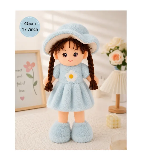 BlingNBeats__45_cm_(Sky_Blue)oft_Plush_Doll_with_2_Shade_Pink_Dress_&_Hat_|_Cute_Doll_Kids_and_Girls