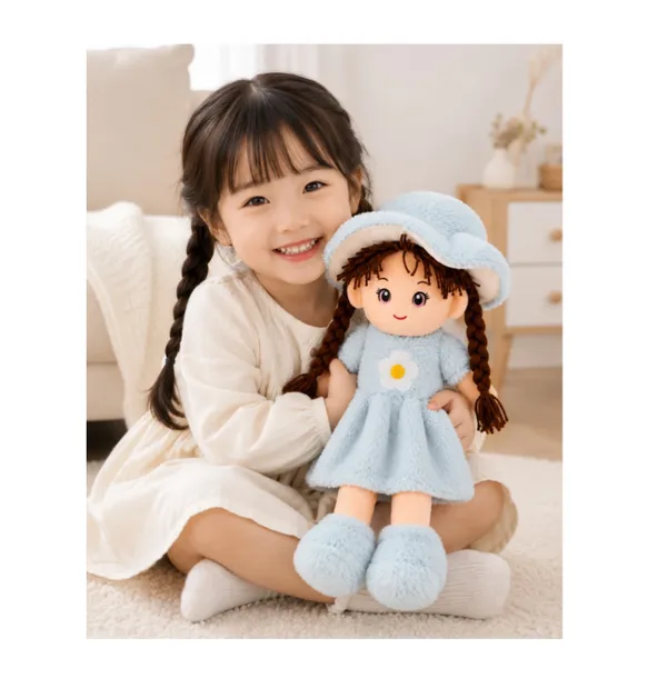 BlingNBeats__45_cm_(Sky_Blue)oft_Plush_Doll_with_2_Shade_Pink_Dress_&_Hat_|_Cute_Doll_Kids_and_Girls
