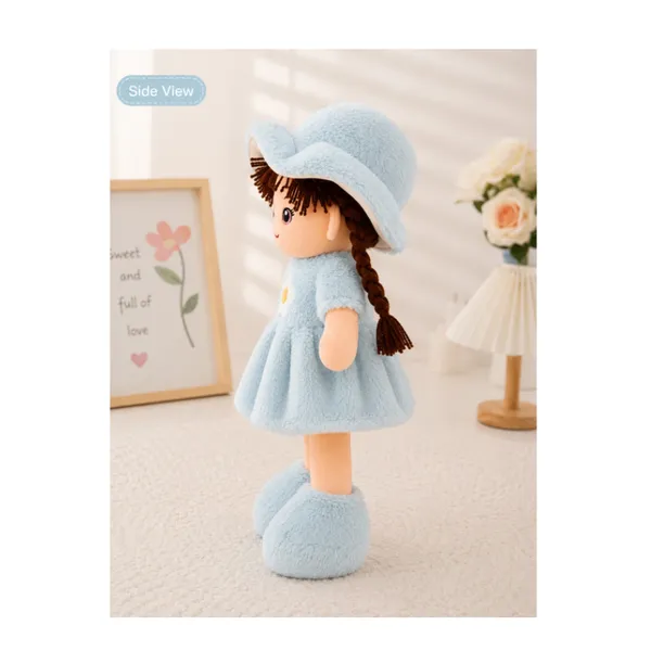 BlingNBeats__45_cm_(Sky_Blue)oft_Plush_Doll_with_2_Shade_Pink_Dress_&_Hat_|_Cute_Doll_Kids_and_Girls