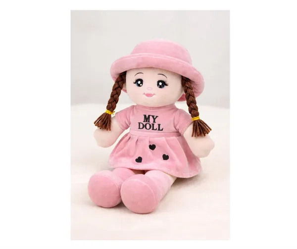 85cm_Pink)_Plush_Rag_Doll,_Pink,_Soft_Stuffed_Toy_with_Braids_and_Hat,_Large_Size,_