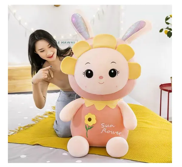 POPAI™_Sunflower_Little_White_Rabbit_Plush_Baby_Bunny_Toys_Doll_Plush_Toy_Teddy_Bear_(40_CM,_Combo_(Pink_&_Yeloow))
