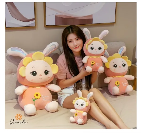 POPAI™_Sunflower_Little_White_Rabbit_Plush_Baby_Bunny_Toys_Doll_Plush_Toy_Teddy_Bear_(40_CM,_Combo_(Pink_&_Yeloow))