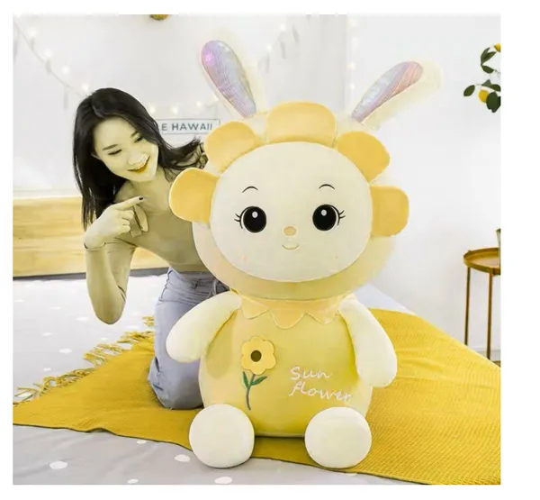 POPAI™_Sunflower_Little_White_Rabbit_Plush_Baby_Bunny_Toys_Doll_Plush_Toy_Teddy_Bear_(40_CM,_Combo_(Pink_&_Yeloow))