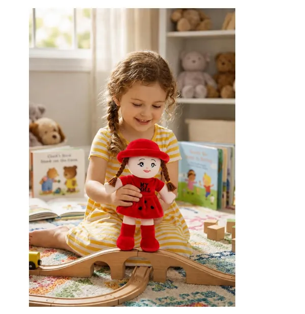 Soft_Toy_Doll_Plushy_with_Dress_and_Hat,_Soft_Stuffed_Doll_with_Braided_Hair,_Cute_Rag_Doll_for_Kids_and_Toddlers,_Plushy_(45_cm)_(Red)