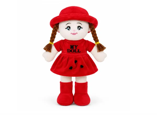 Soft_Toy_Doll_Plushy_with_Dress_and_Hat,_Soft_Stuffed_Doll_with_Braided_Hair,_Cute_Rag_Doll_for_Kids_and_Toddlers,_Plushy_(45_cm)_(Red)