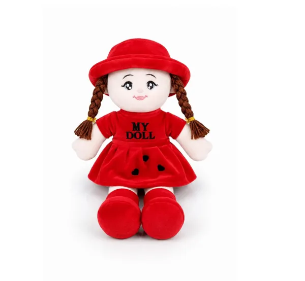Soft_Toy_Doll_Plushy_with_Dress_and_Hat,_Soft_Stuffed_Doll_with_Braided_Hair,_Cute_Rag_Doll_for_Kids_and_Toddlers,_Plushy_(45_cm)_(Red)