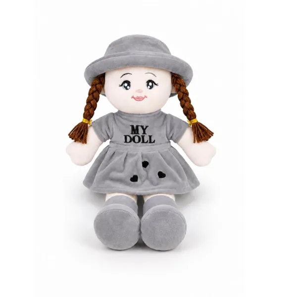 Soft_Toy_Doll_Plushy_with_Dress_and_Hat,__(45_cm)__Soft_Stuffed_Doll_with_Braided_Hair,_Cute_Rag_Doll_for_Kids_and_Toddlers,_Plushy(Gray)