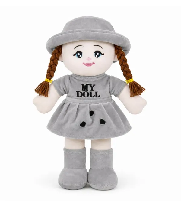 Soft_Toy_Doll_Plushy_with_Dress_and_Hat,__(45_cm)__Soft_Stuffed_Doll_with_Braided_Hair,_Cute_Rag_Doll_for_Kids_and_Toddlers,_Plushy(Gray)