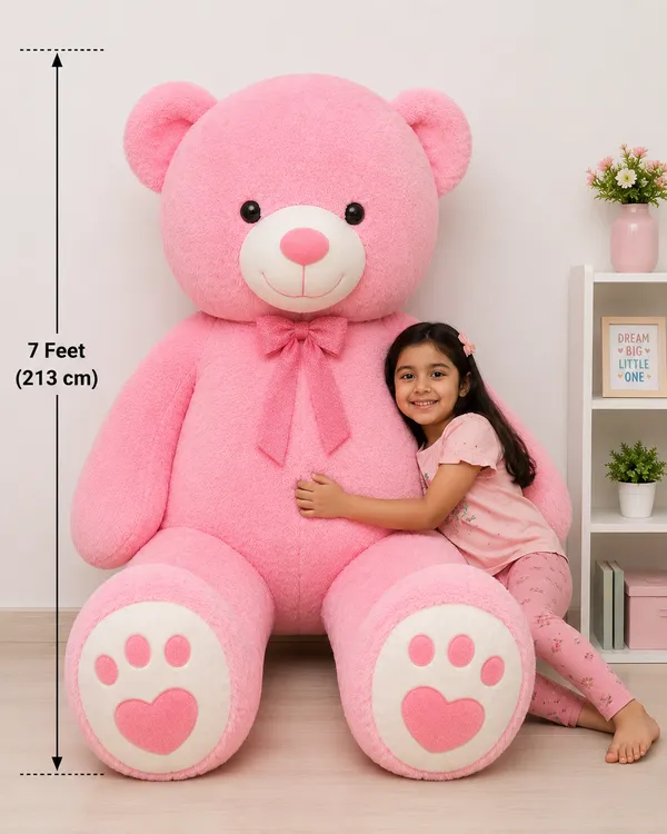HUG_'n'_FEEL_SOFT_TOYS_Loveable_HUGABLE_Soft_Giant_Life_Size,_Long_Huge_Teddy_BearPlush_&_Stuffed_Toys_(Best_for_Someone_Special)_Baby_Pink_7_Feet_210_cm_with_Free_Heart_Shape_CUSION