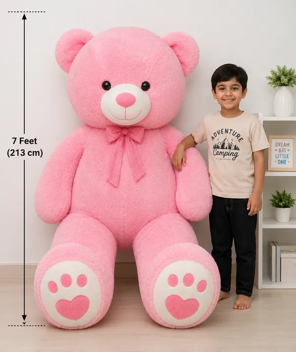 HUG_'n'_FEEL_SOFT_TOYS_Loveable_HUGABLE_Soft_Giant_Life_Size,_Long_Huge_Teddy_BearPlush_&_Stuffed_Toys_(Best_for_Someone_Special)_Baby_Pink_7_Feet_210_cm_with_Free_Heart_Shape_CUSION