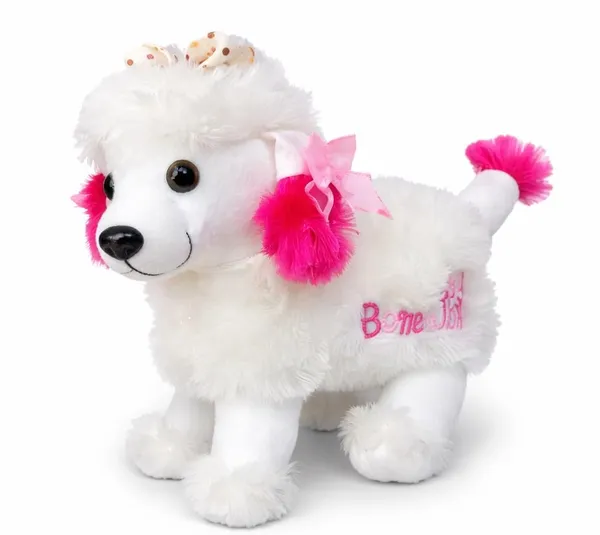 White_Poodle_Soft_Toy,_Plush_Dog_with_Pink_Accents_and_Bow,_Cute_Stuffed_Animal,_28_cm