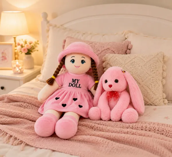 2_Feet_Plush_My_Doll_&_40_CM_Rabbit_Soft_Toy_Combo_for_Baby_Girls_-_45_cm_(Pink)