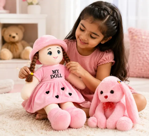 2_Feet_Plush_My_Doll_&_40_CM_Rabbit_Soft_Toy_Combo_for_Baby_Girls_-_45_cm_(Pink)