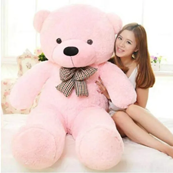 Toys_4_Feet_Teddy_Bear_with_Neck_Bow_Stuffed_Spongy_Cute_Teddy_Bear_Pink_4_Feet_(120_CM)