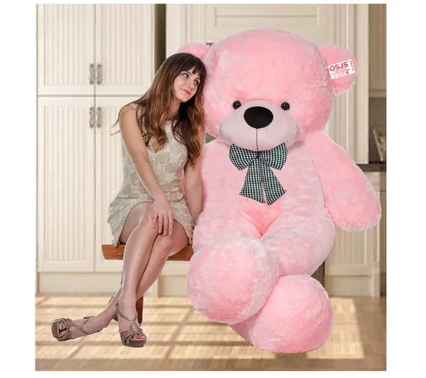 Toys_4_Feet_Teddy_Bear_with_Neck_Bow_Stuffed_Spongy_Cute_Teddy_Bear_Pink_4_Feet_(120_CM)