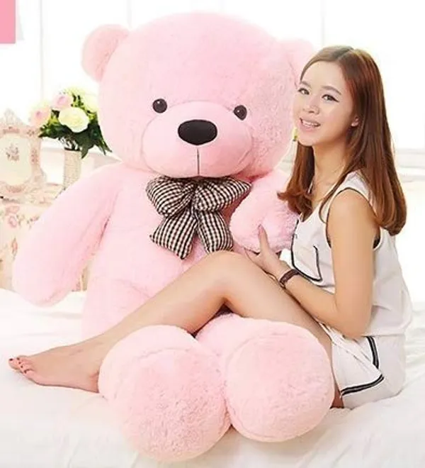Toys_4_Feet_Teddy_Bear_with_Neck_Bow_Stuffed_Spongy_Cute_Teddy_Bear_Pink_4_Feet_(120_CM)