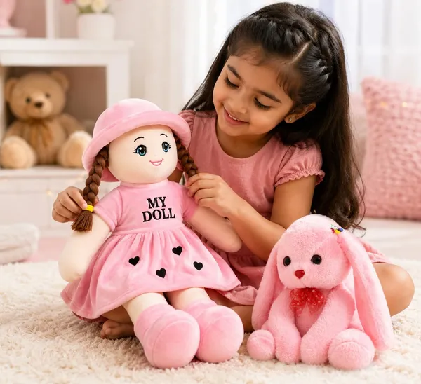 3.5_Feet_Plush_My_Doll_&_60_CM_Rabbit_Soft_Toy_Combo_for_Baby_Girls_-_120_cm_(Pink)