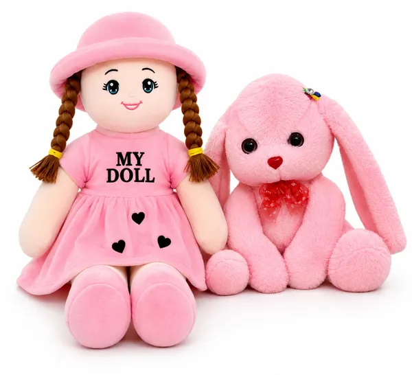 3.5_Feet_Plush_My_Doll_&_60_CM_Rabbit_Soft_Toy_Combo_for_Baby_Girls_-_120_cm_(Pink)