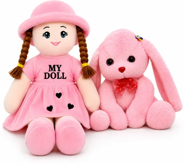 2_Feet_Plush_My_Doll_&_40_CM_Rabbit_Soft_Toy_Combo_for_Baby_Girls_-_65_cm_(Pink)
