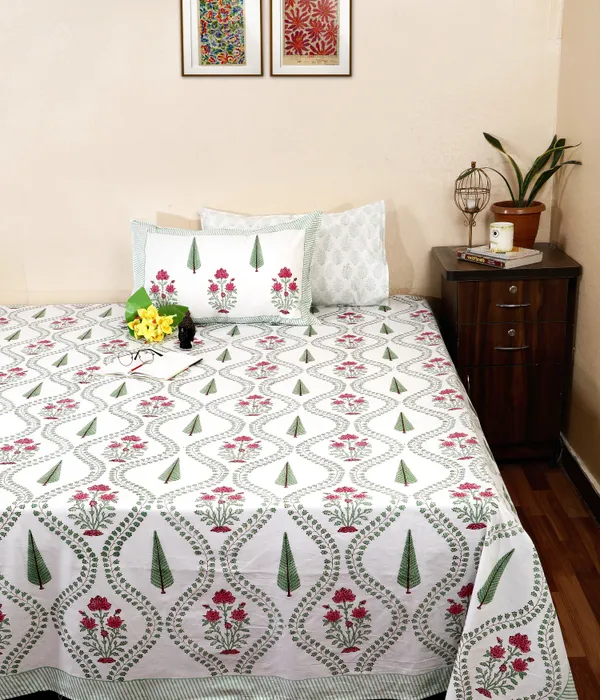 220_TC_|_335_GSM_|_Multicolor_Cotton_Floral_Print_Bedsheet_With_Pillow_Cover