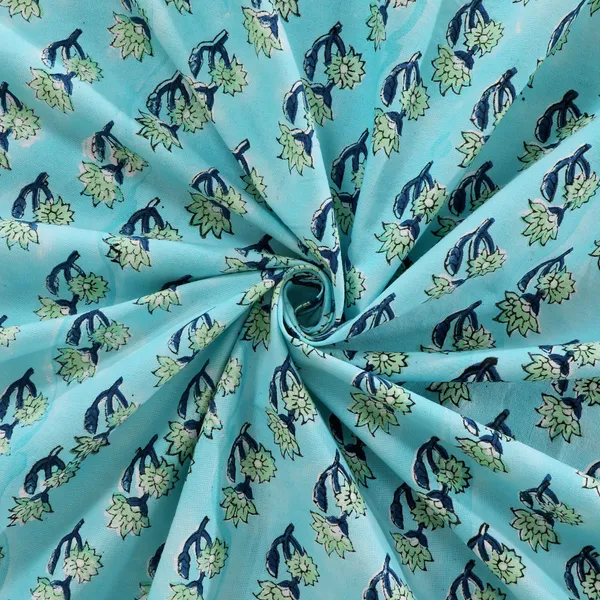 220_TC_|_335_GSM_|_Turquoise_Blue_And_White_Cotton_Hand_Block_Print_Bedsheet_With_Pillow_Cover