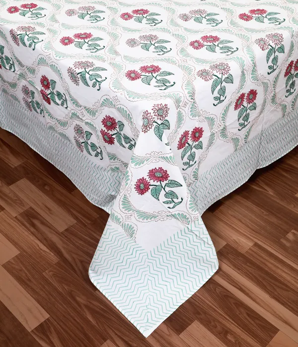 220_TC_|_335_GSM_|_Multicolor_Cotton_Block_Print_Floral_Bedsheet_With_Pillow_Cover
