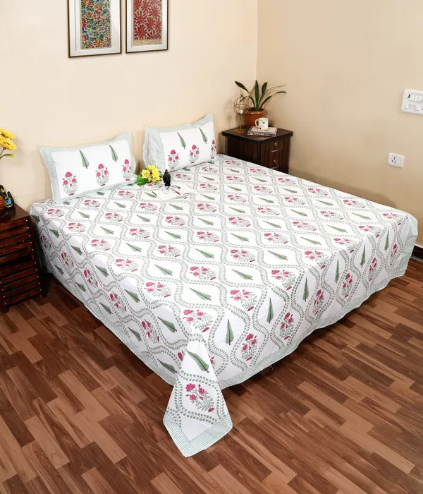 220_TC_|_335_GSM_|_Multicolor_Cotton_Floral_Print_Bedsheet_With_Pillow_Cover