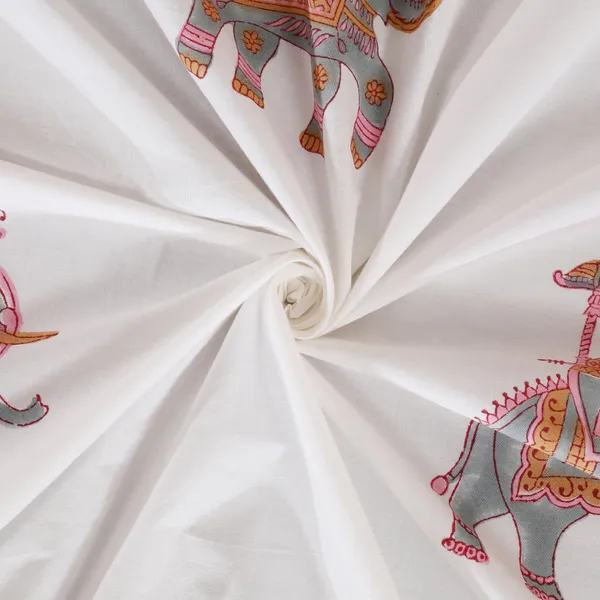 220_TC_|_335_GSM_|_Multicolor_Cotton_Hand_Block_Printed_Elephant_Howdah_Bedsheet_With_Pillow_Cover