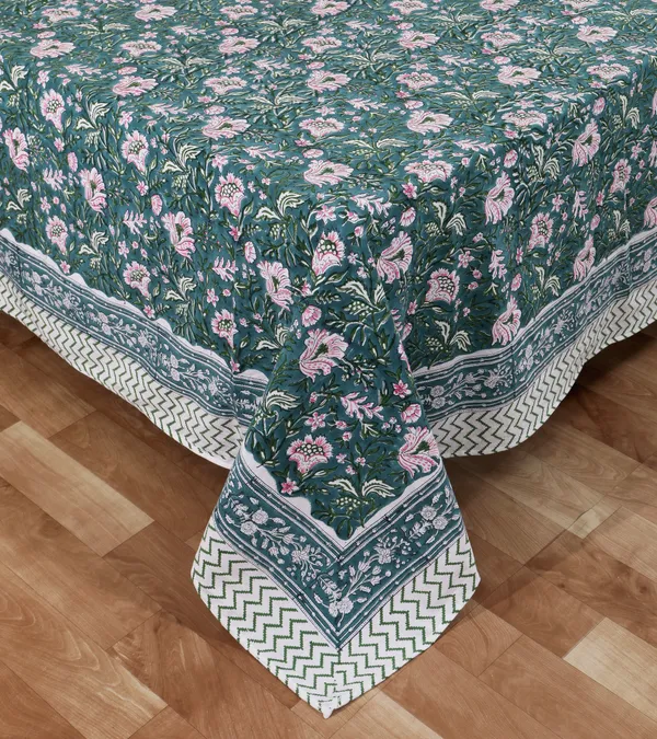 220_TC_|_335_GSM_|_Green_Cotton_Floral_Print_Bedsheet_With_Pillow_Cover