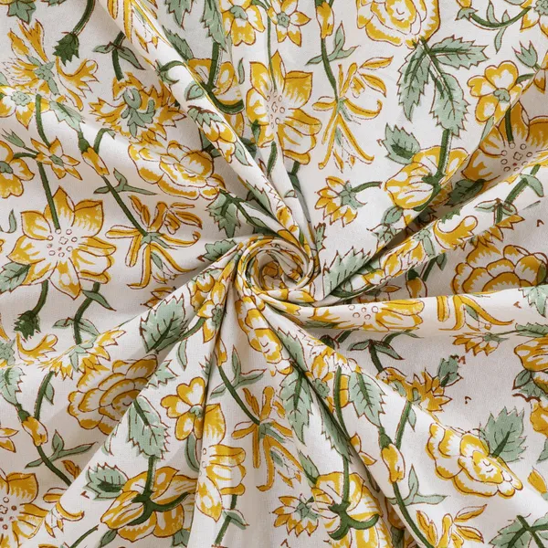 220_TC_|_335_GSM_|_Yellow_And_Grey_Cotton_Floral_Print_Geometric_Border_Bedsheet_With_Pillow_Cover