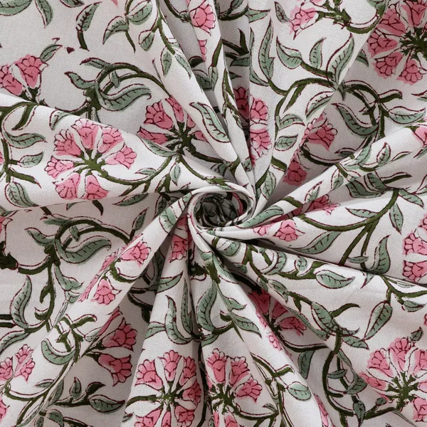 220_TC_|_335_GSM_|_Pink_And_Green_Cotton_Floral_Print_Bedsheet_With_Pillow_Cover
