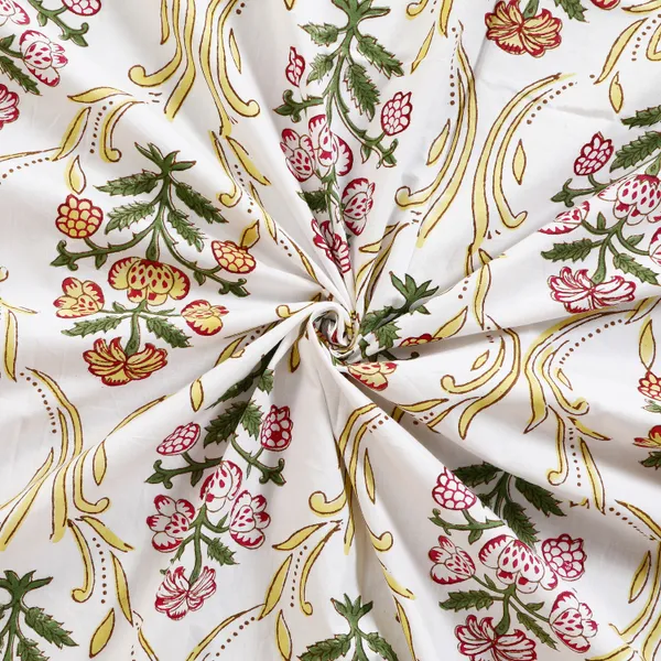 220_TC_|_335_GSM_|_Multicolor_Cotton_Hand_Block_Print_Mughal_Floral_Bedsheet_With_Pillow_Cover