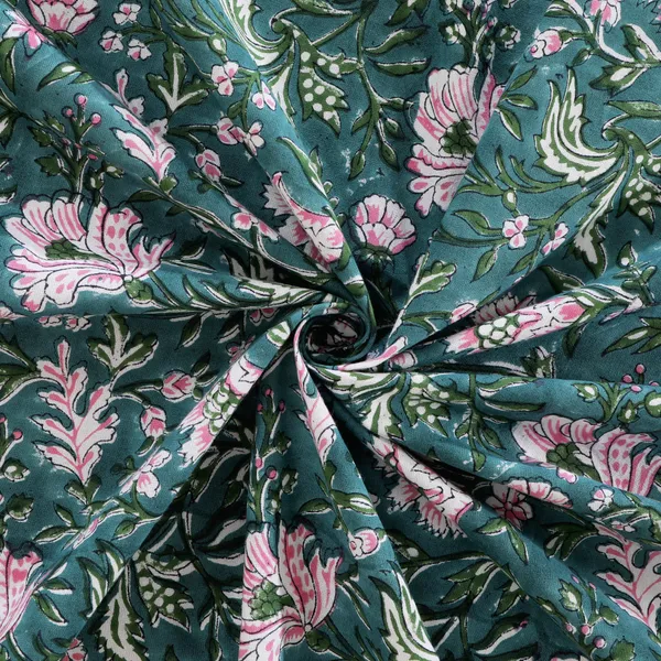 220_TC_|_335_GSM_|_Green_Cotton_Floral_Print_Bedsheet_With_Pillow_Cover