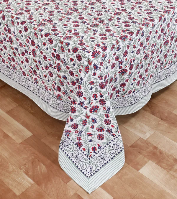 220_TC_|_335_GSM_|_Red_And_White_Cotton_Hand_Block_Print_Floral_Bedsheet_With_Pillow_Cover
