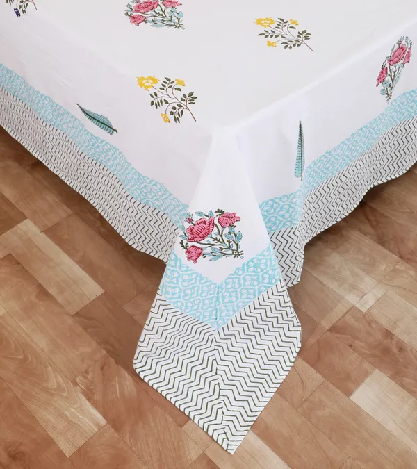 220_TC_|_335_GSM_|_Multicolor_Cotton_Hand_Block_Printed_Floral_Bedsheet_With_Pillow_Cover
