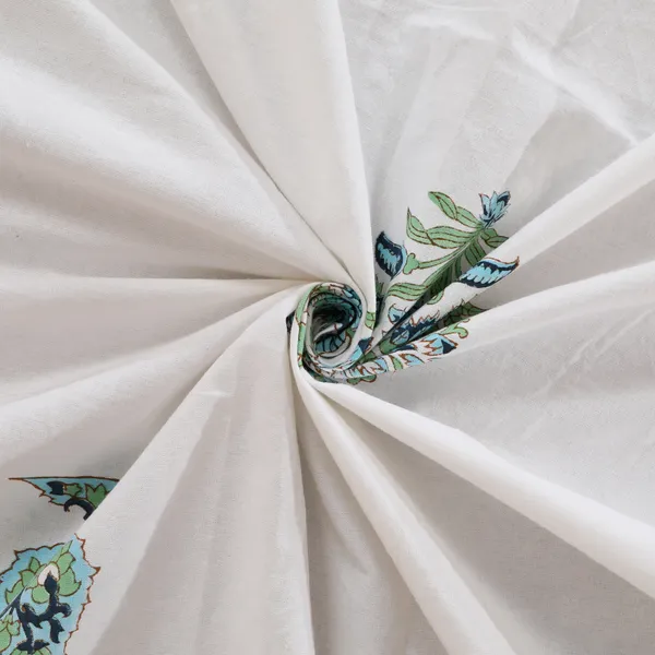 220_TC_|_335_GSM_|_White_And_Blue_Cotton_Hand_Block_Print_Bedsheet_With_Pillow_Cover