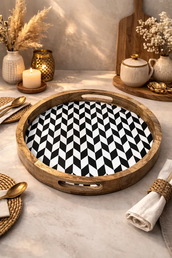 Black_And_White_Wood_Modern_Geometric_Round_Serving_Tray_With_Handle