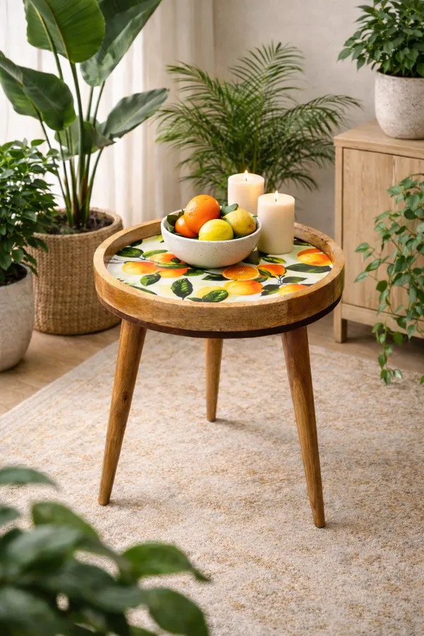 Multicolor_Mango_Wood_Botanical_Orange_Print_Round_Side_Table