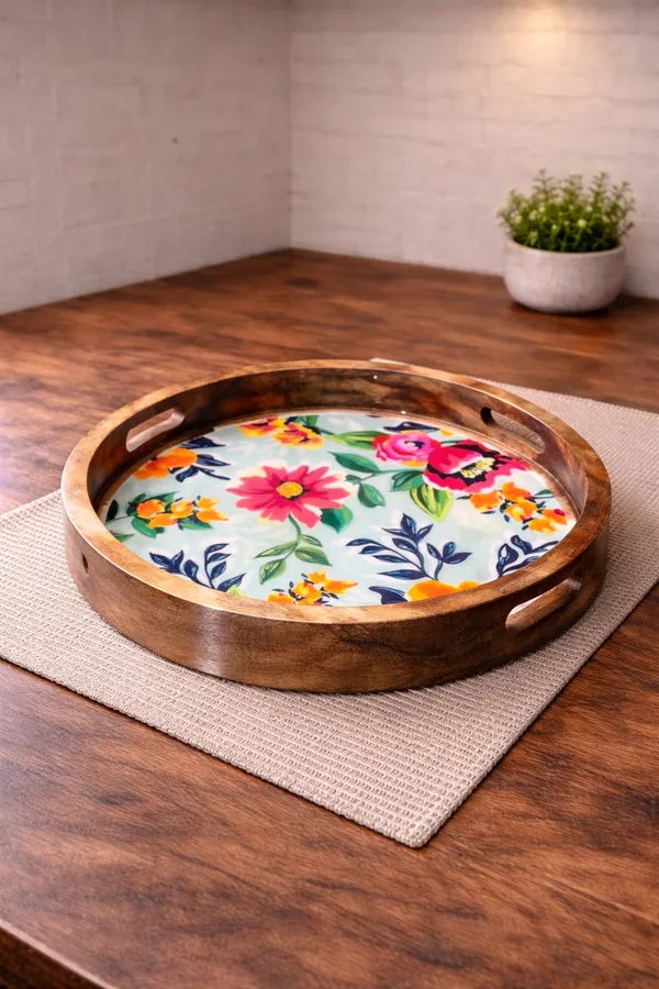 Multicolor_Wood_Floral_Resin_Art_Round_Serving_Tray