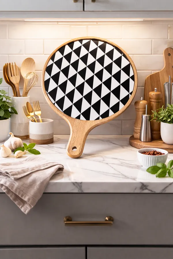 Black_And_White_Wood_Geometric_Print_Round_Serving_Board_With_Handle