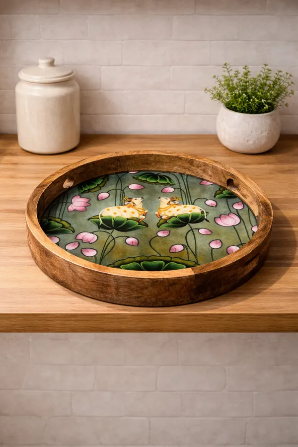 Multicolor_Wood_Nature_Frog_Pond_Lotus_Print_Serving_Tray